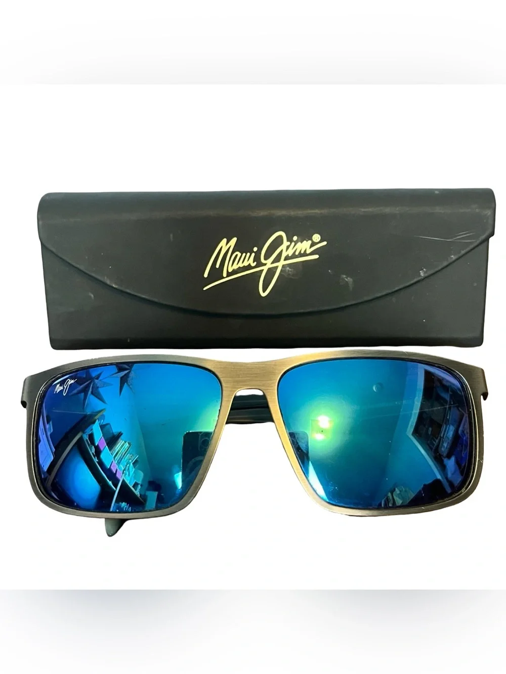 Maui Jim Wana B846 Brushed Dark Gunmetal Blue Hawaii Polarized Sunglasses & Case